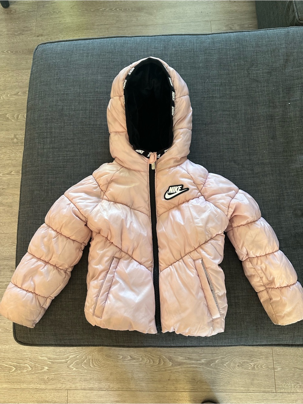 Nike Girls Light Pink Quilted Puffer Jacket with Hood